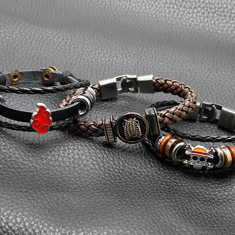 Anime Accessories One Piece Naruto Attack the Giant Woven Cowhide Bracelet Multilayer Buckle Ring Birthday Gift.