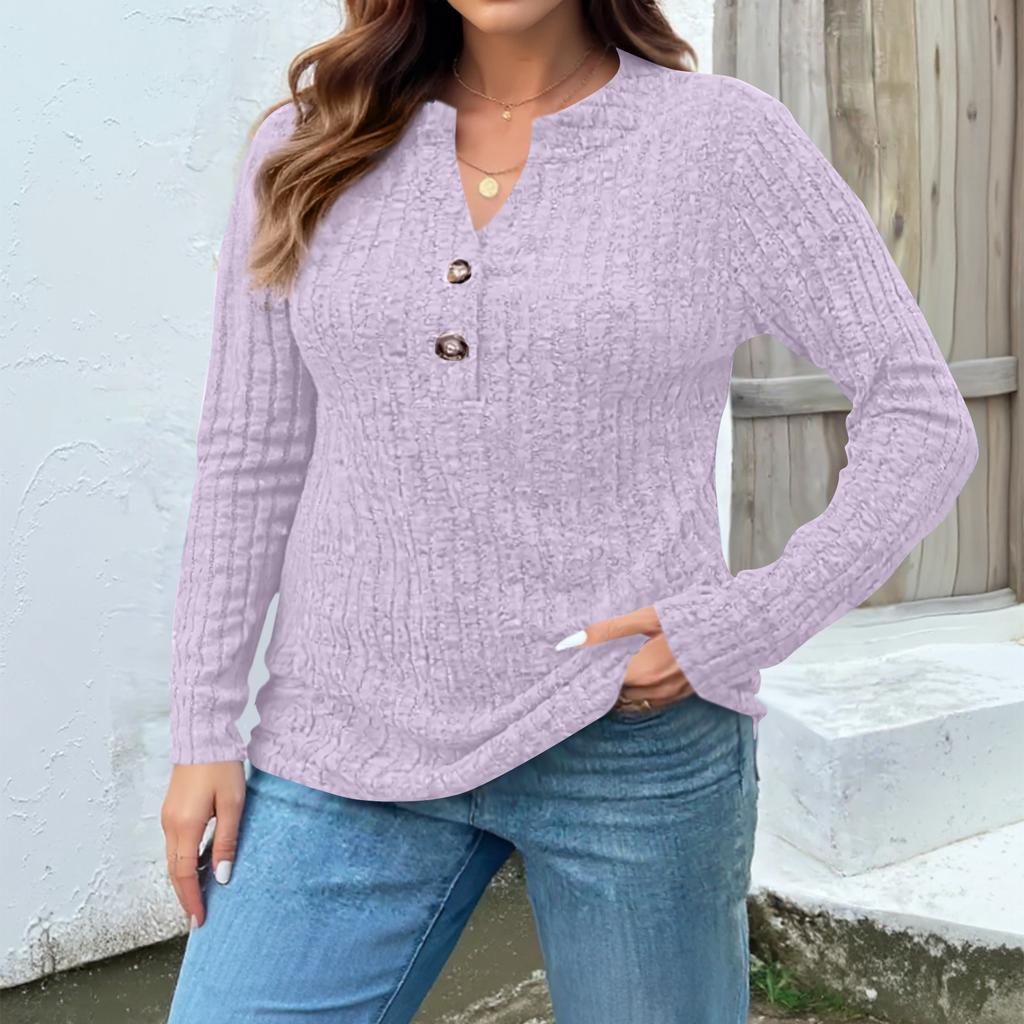 Women's Fashion V Neck Long Sleeve Ribbed Elegant Commuting And Casual Top
