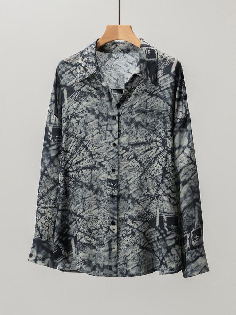 Women's Retro Print Mulberry Silk Long Sleeve Shirt - Spring New Arrival, Mid-Length & Loose Fit