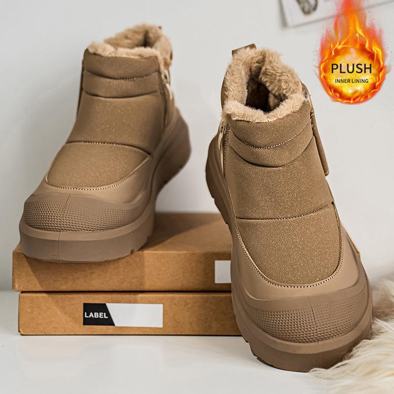 Mens Trendy Large Size Soft Sole Increase Height Winter Warm Fur Snow Boots Padded Lined Ankle Boots Anti-slip Hiking Casual Sports Martin Boots
