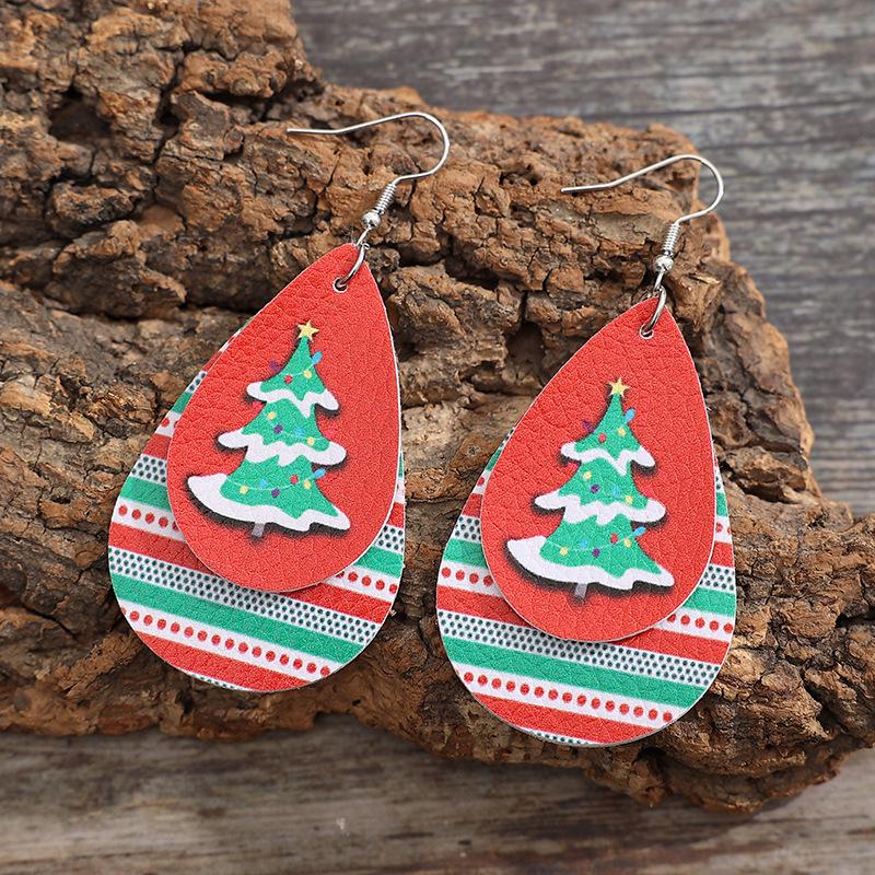 Tropfenförmige Weihnachtsbaum-Rindenohrringe: Europäischer & Amerikanischer Doppellagiger Festtagsschmuck