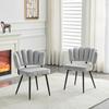 Set of 2 European Dining Chairs with Flower Backrest and Velvet Cover. Light Grey Velvet + Black Metal Legs, 80 Cm High, for Living and Dining Area.