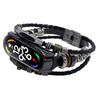 For Xiaomi Mi Band 7 Leather Strap Metal Snap Retro DIY Smart Watch Band Replacement Bracelet Black and Black