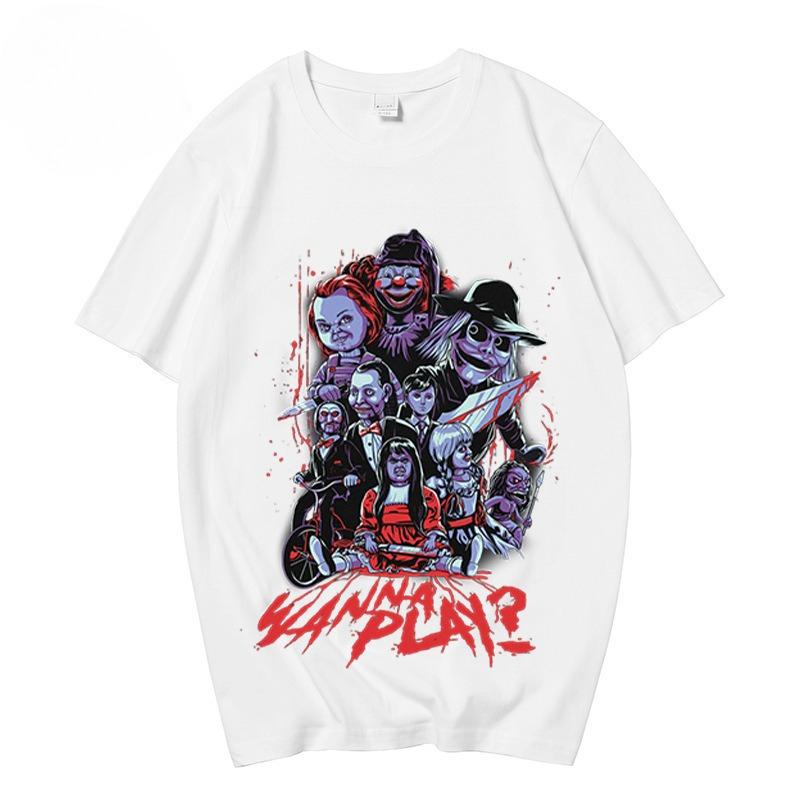 Men's High Street Chucky Collection T-shirt 100% Cotton Summer Short Sleeve Trendy Movie Print Tee Women