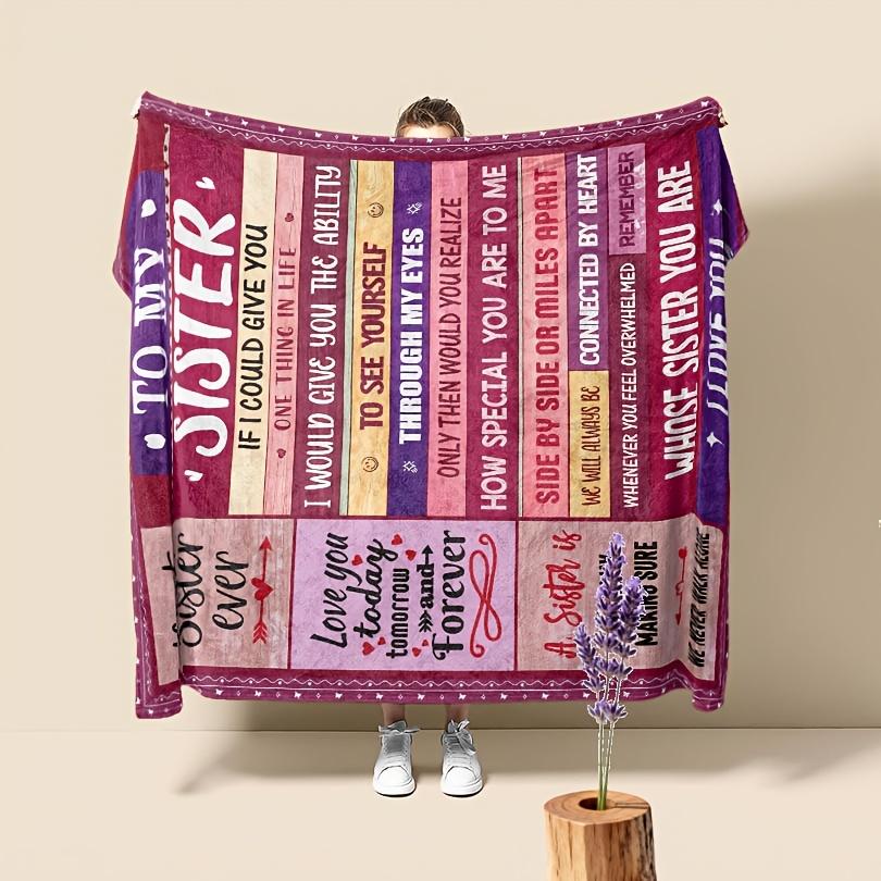 1pc Red Flannel Blanket To My Sister Printed for Home Bedroom Decoration Warm Soft Comfertable Office Blanket for Sofa Chair