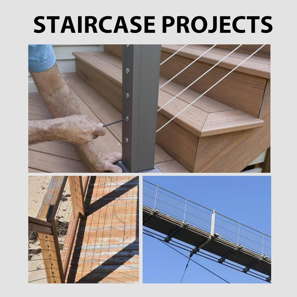 10 Pairs Cable Railing Kit T316 Stainless Steel 1/8" for Wood Post Wood Easy System Angle 180° Adjustable Stairs Deck