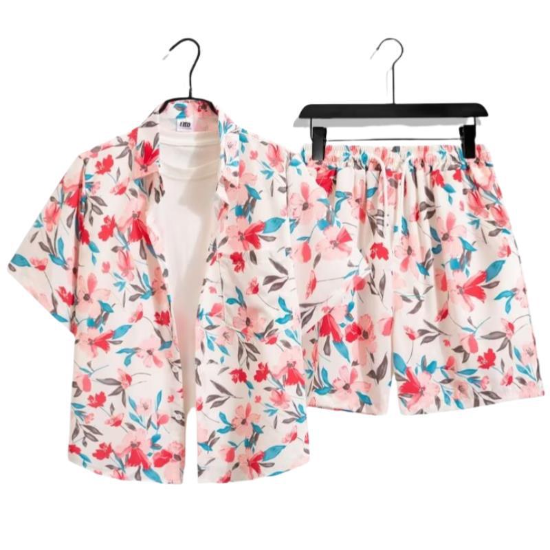 Unisex Summer Ice Silk Quick-Dry Hawaiian Shirt & Shorts Set