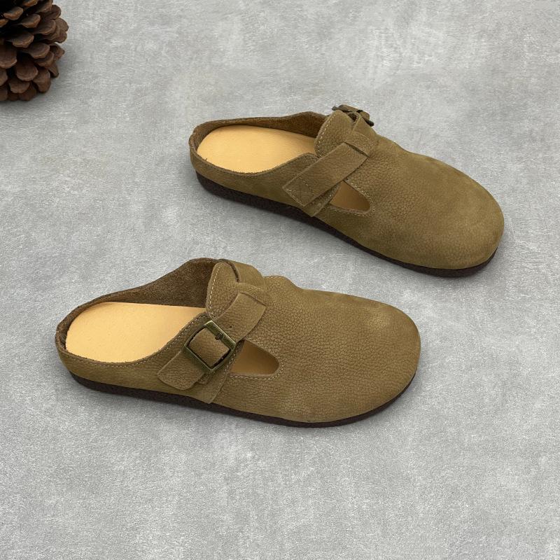 Baotou Round-toe Flat-soled Soft Leather Half-trousers Women's Shoes