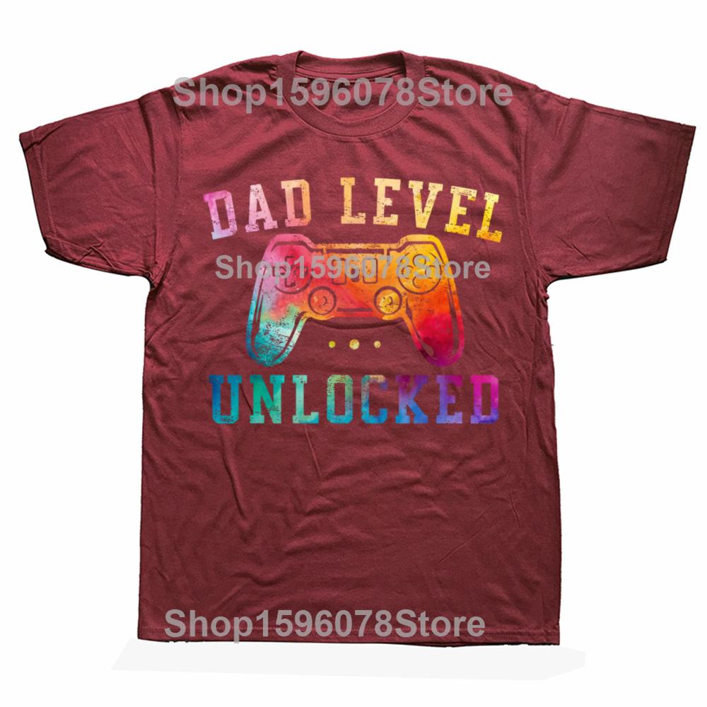 Funny Dad Level Unlocked New Dad To Be Gifts Gamer Father's Day T Shirts Streetwear Short Sleeve Birthday Gifts T-shirt Men