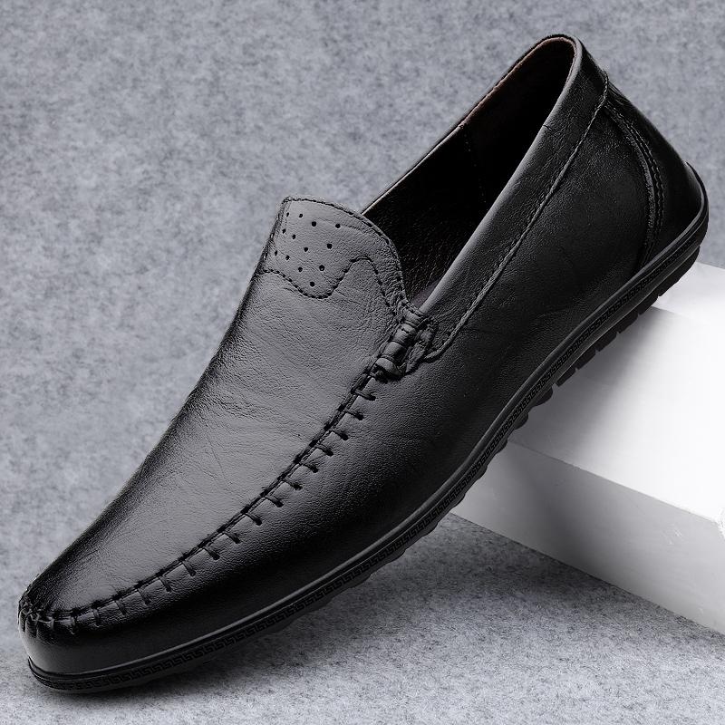 

Fashion New Loafers Men s Genuine Leather Slip-on Classic Leather Shoes Soft Sole Comfortable Moccasin Casual Shoes Designer Men Shoes 44 чёрный