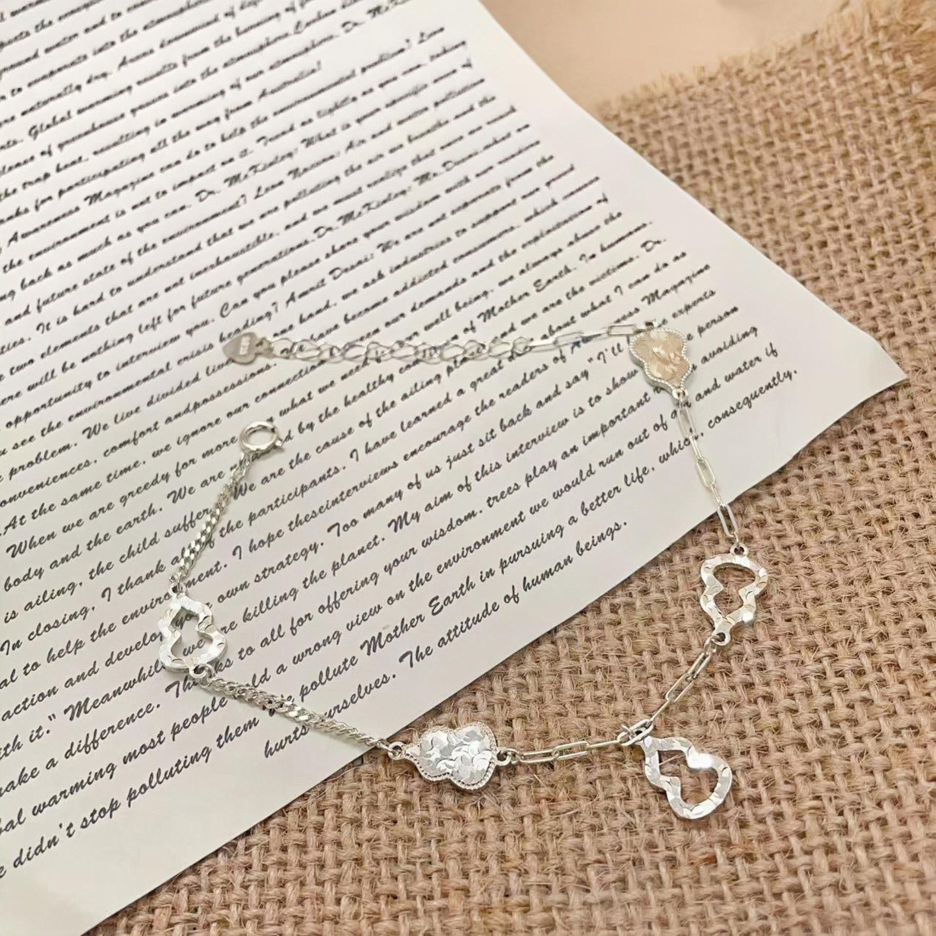 

S925 Sterling Silver Chinese Gourd Bracelet - Women s Elegant Crushed Ice Style 925 Silver