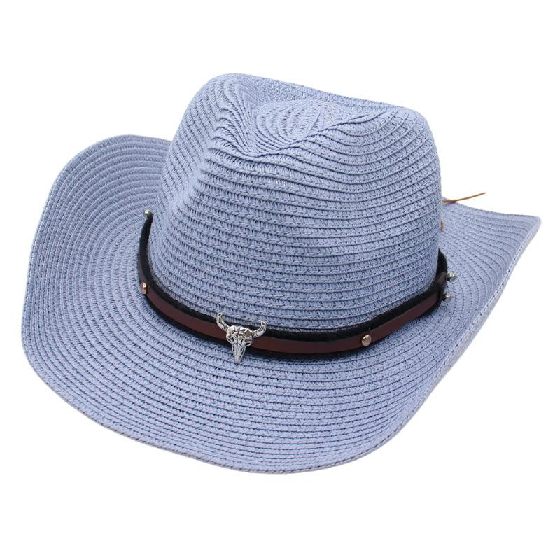 Western Cowboy Straw Hat Sun Hat Tibetan Bullhead Hat National Style Straw Knight Hat Sun Hat