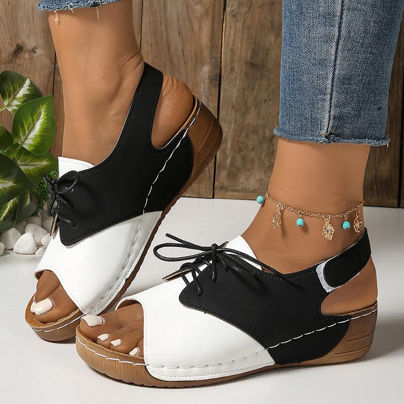 Fashion Fashion Contrast Color Wedge Sandals for Women Summer Thick Sole Non Slip Beach Shoes Woman Comfortable Platform Roman Sandals
