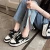 Cowhide Casual Shoes Retro Platform White Shoes Small Women Height Increase Black and White Casual Sports Panda Board Shoes