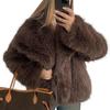 Womens Faux Fur Coat With Collar Long Sleeve Winter Outerwear In White Beige Pink Black Burgundy Coffee Gray