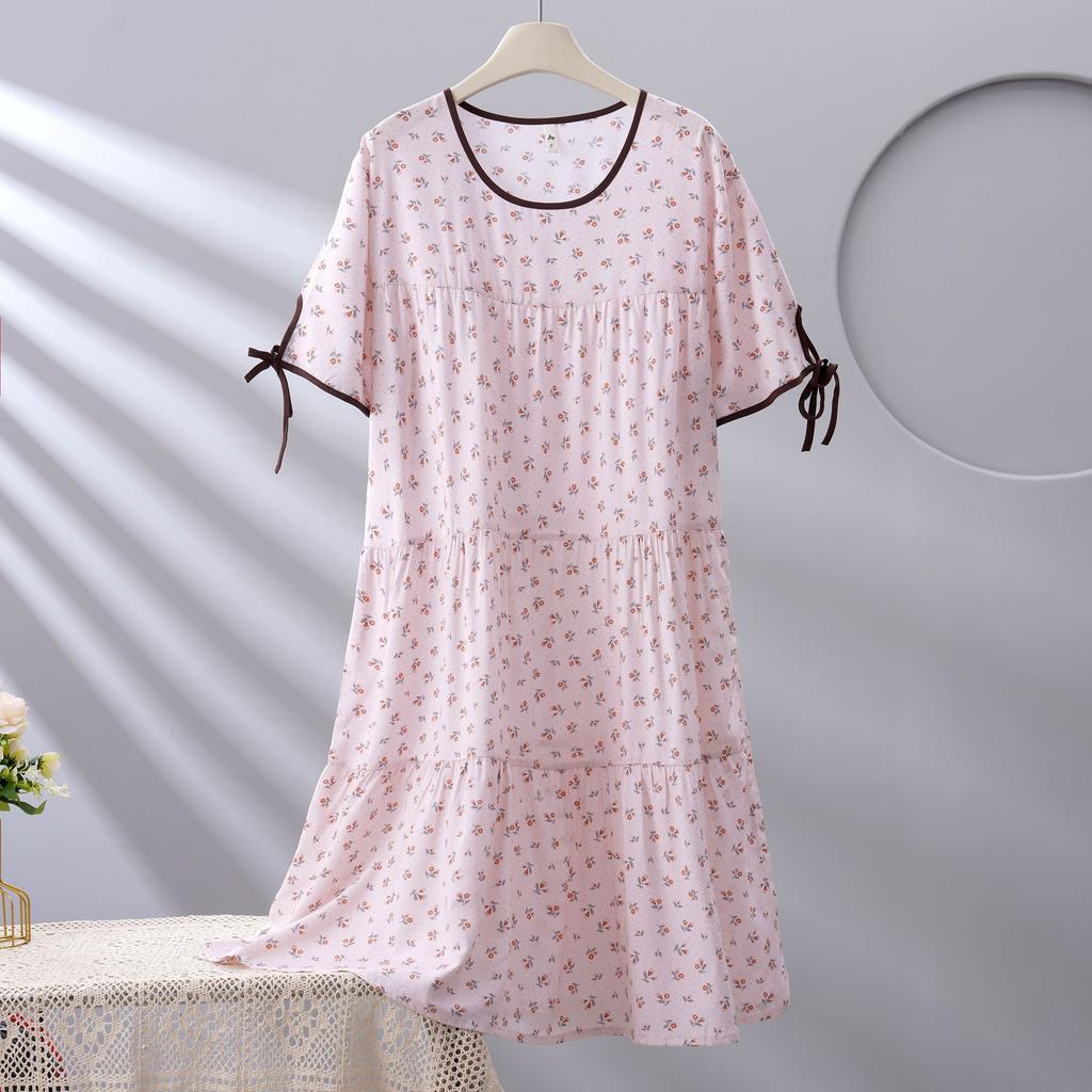 Spot new women's cotton silk spring, summer and autumn thin loose cake nightgown simple and comfortable loungewear