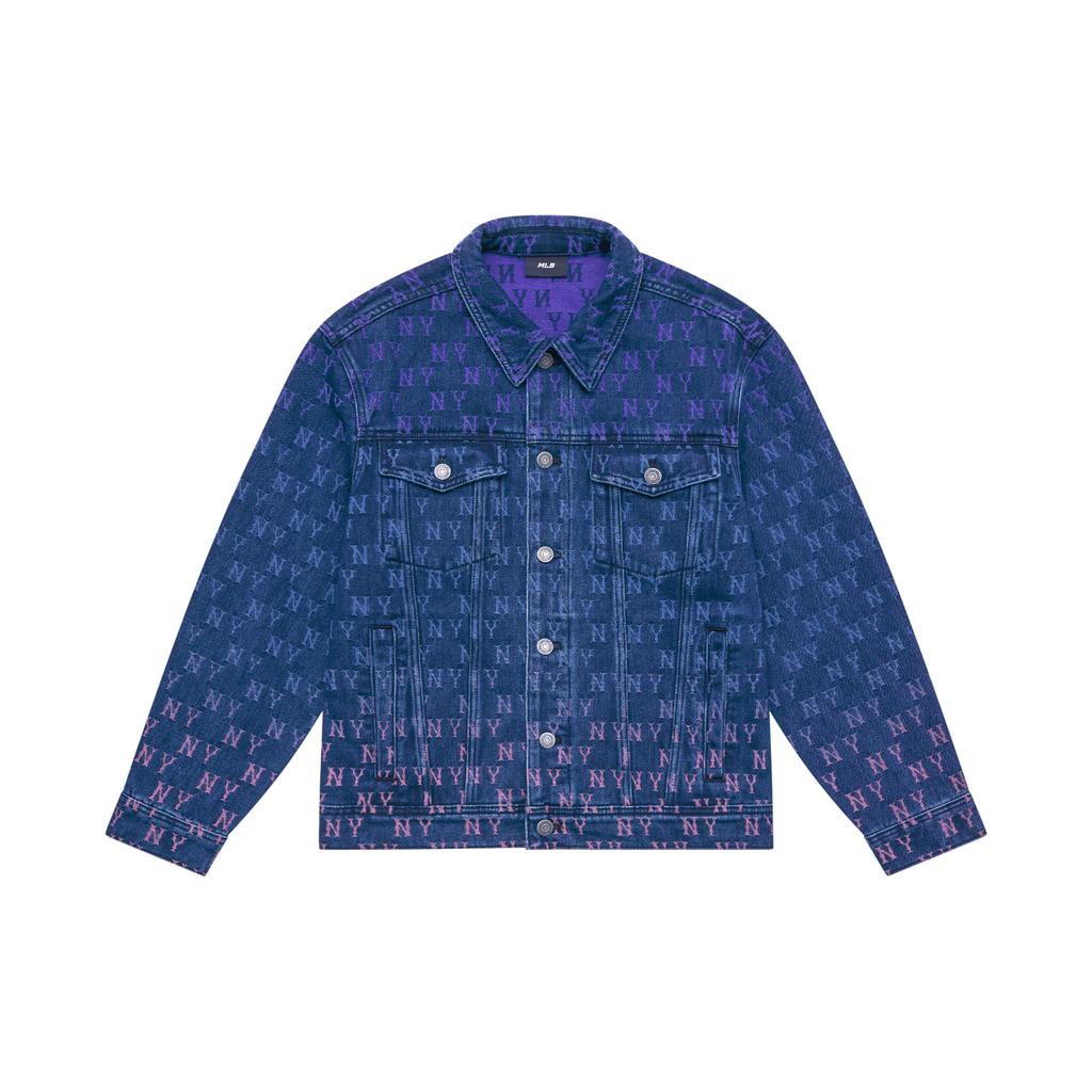 New MLB New York Yankees Jacquard Dia Monogram 24FW Denim Jacket Unisex Indigo 3ADKM0144-50INS