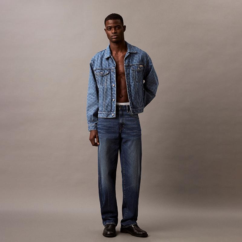 Calvin Klein Cotton Printed Drop Shoulder Denim Jacket Men jackets Denim-Blue 4LB773G