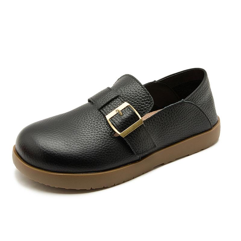 The First Layer of Cowhide Spring Casual Women's Retro Polishing Color One-pedal Small Leather Shoes Genuine Leather Women