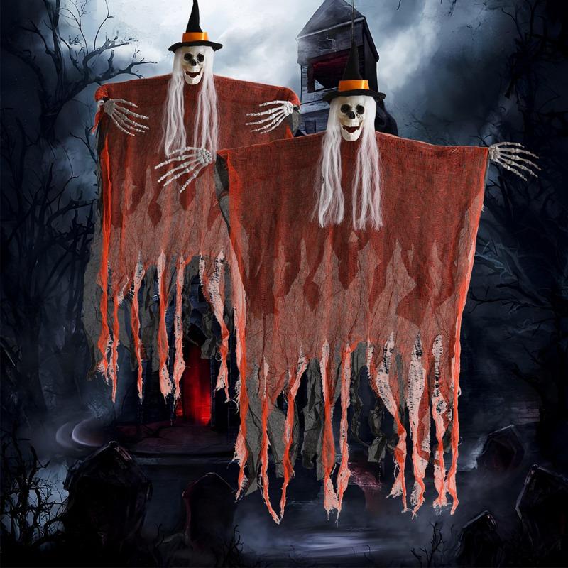 1PC Halloween Ornaments Pumpkin Hanging Ghost Face Gauze Hanging Ghost Festival Haunted House Courtyard Party Atmosphere Arrangement Props