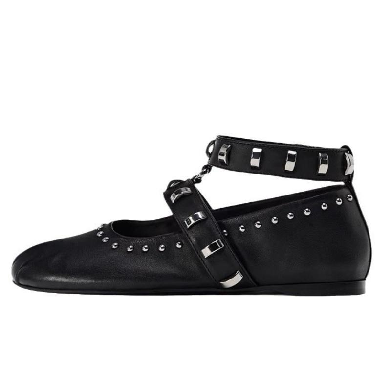 Fashion Mary Jane Shoes Female Genuine Leather 2025 New Snap Ballet Shoes Women Square Toe Flat Cowhide Ladies Shoes Casual Shoes Woman