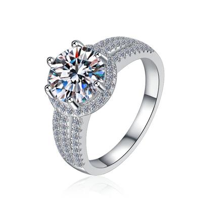 S925 Sterling Silver Set With 2ct Zircon Female Ring Ring Three Born Three Full Diamond Wedding Ring