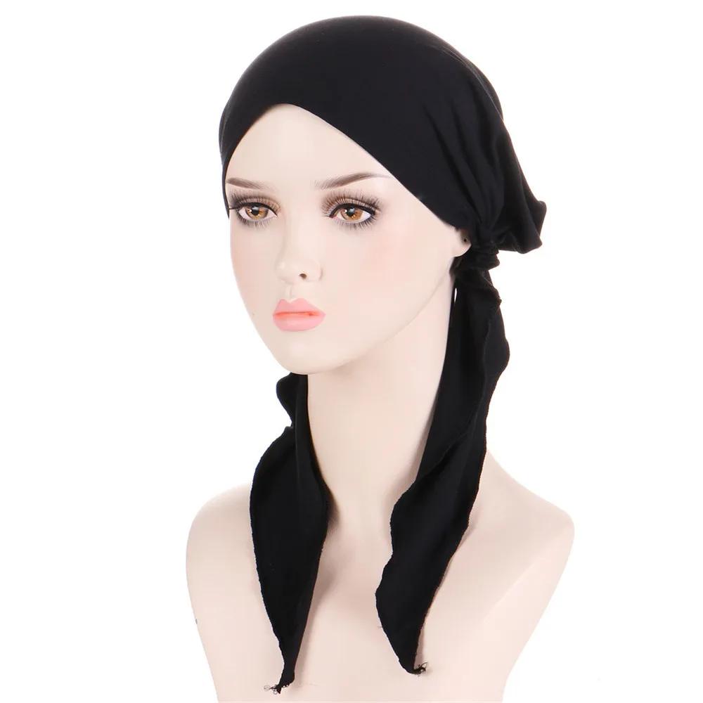 

New Muslim Inner Hijab Turban Women Pre-Tied Cap Long Tail Headscarf Wrap Beanies Bonnet Head Scarf Stretch Headwear Ninja Hat