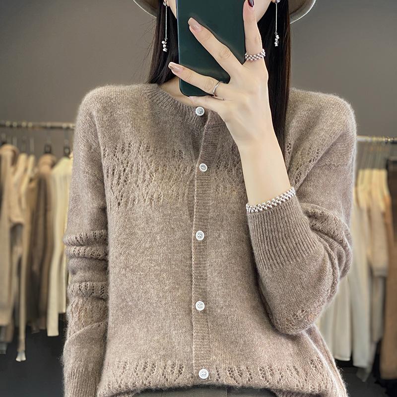 QingHe Cashmere Women's 30% Cashmere Cardigan - Soft & Warm Wool Blend Sweater