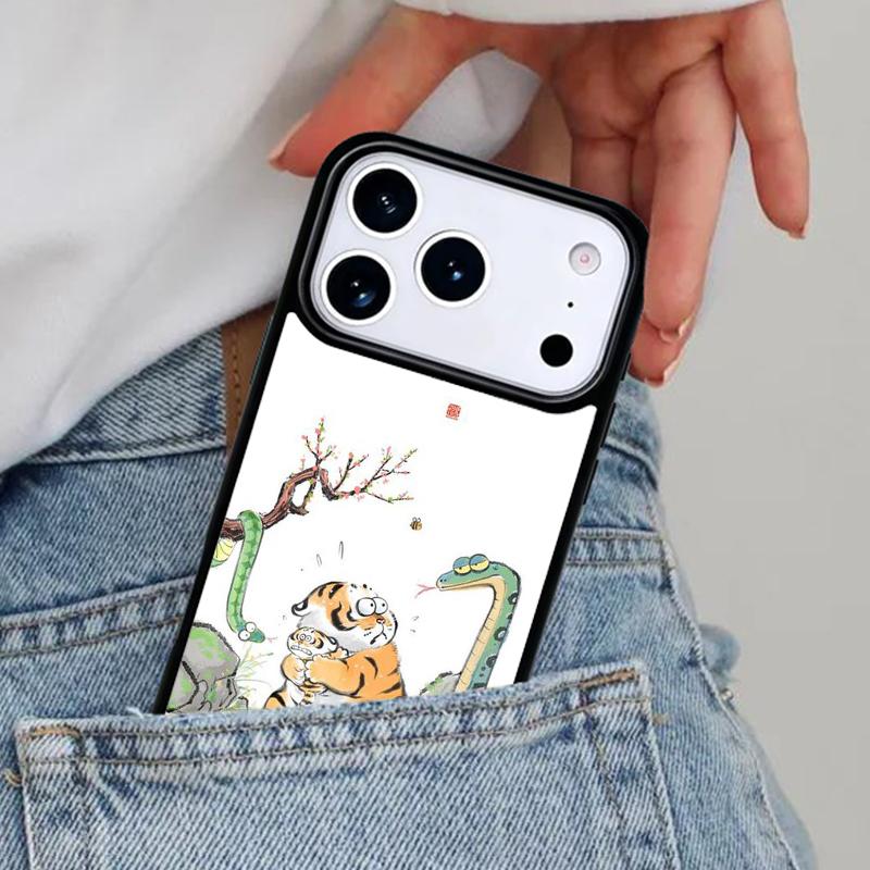 Cute Cartoon Tiger Phone Case for iPhone 16e 15 14 13 12 17 Pro Max Plus Air 17pro Cover Coque