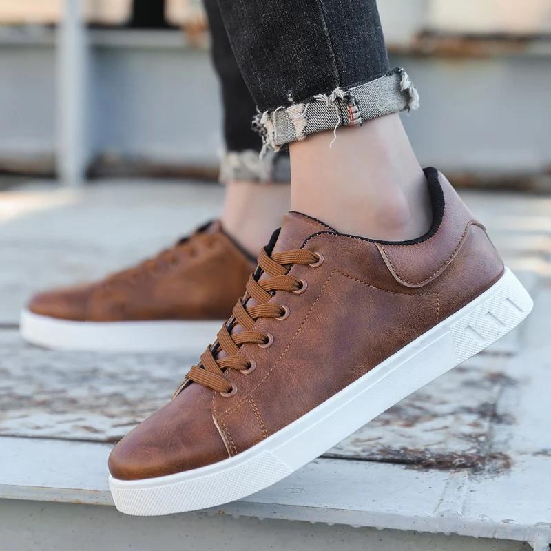 Men Cheap Brown Men's Shoes Sale Comfortable Skateboard Shoes Man Urban Sneaker Zapatillas Hombre Trend Leather Casual For