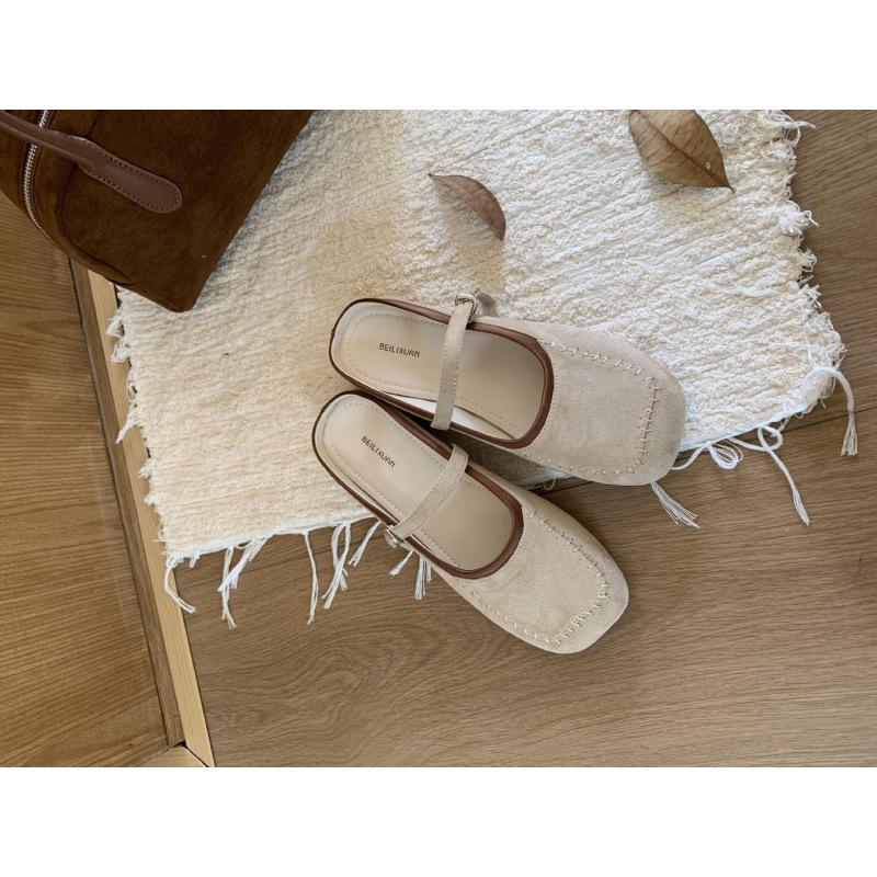 Retro Mary Jane Schuhe mit flachem Boden, Frühling und Herbst neu, eckige Spitze, Wort mit flachem Ausschnitt, modisch, vielseitig, Temperament, Halbslipper