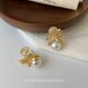 Flower earrings~ Japan and Korea flower pearl stud earrings copper inlaid zircon light luxury high-end ear clips without ear holes mosquito coil disc