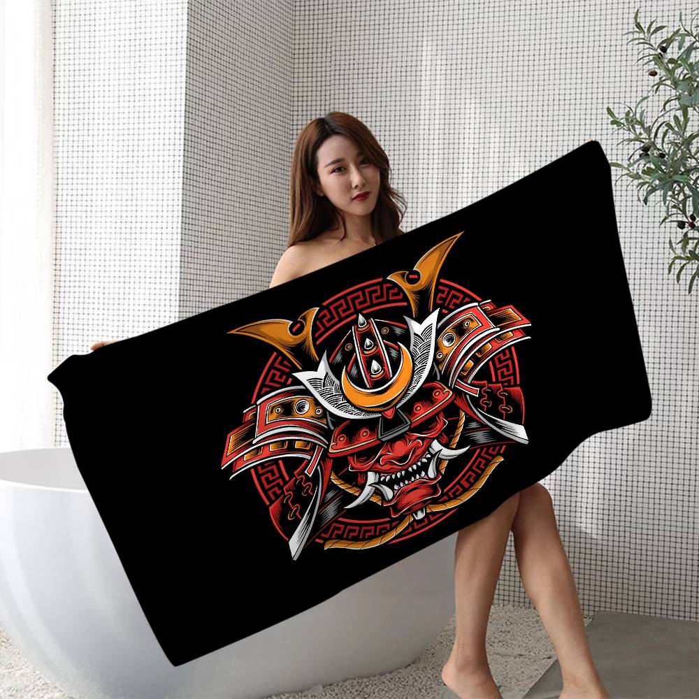 1pc Japan Samurai Oni Mask Microfiber Printed Beach Towel Mountain Climbing Yoga Beach Swimming Running Absorbent Soft Towel