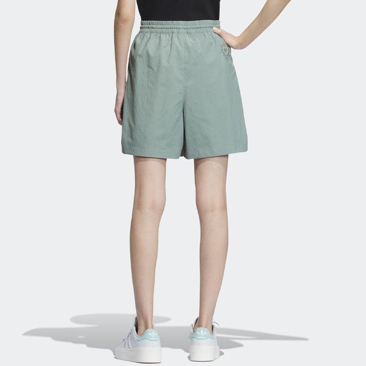 Adidas Originals Trefoil Toc Woven Shorts Solid Color Logo Embroidery Drawstring Straight Regular Shorts Women Shorts Silver Gray Green IP1759