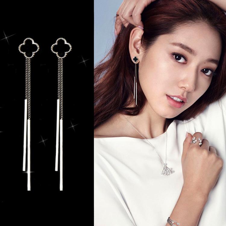 Four-leaf Clover Needle Temperament Women's Long Personality Versatile Earrings Ring Simple Earrings Tassel Earrings
