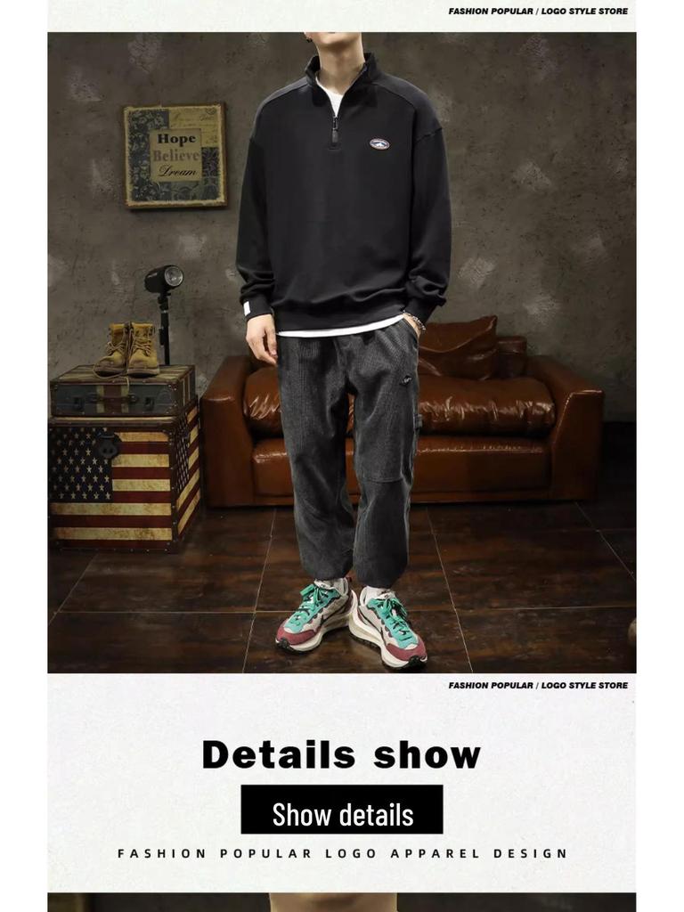 Men's Trendy Loose Half-Zip Stand Collar Sports Hoodie 2025 Spring/Autumn Collection