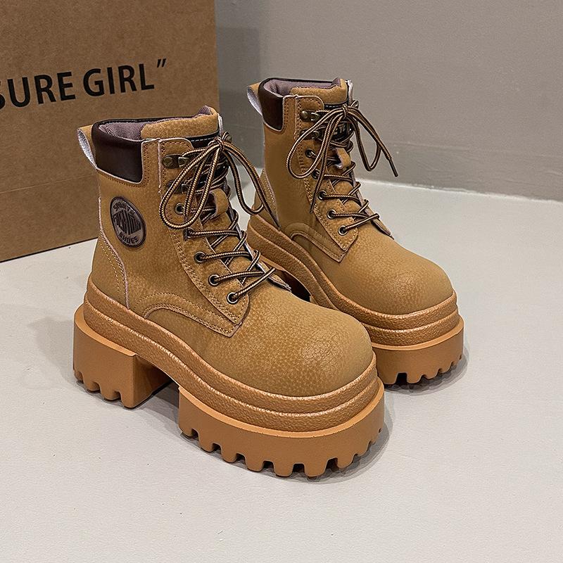 White Deer same rhubarb boots women's new autumn hiking Martin boots British style leather casual tooling boots