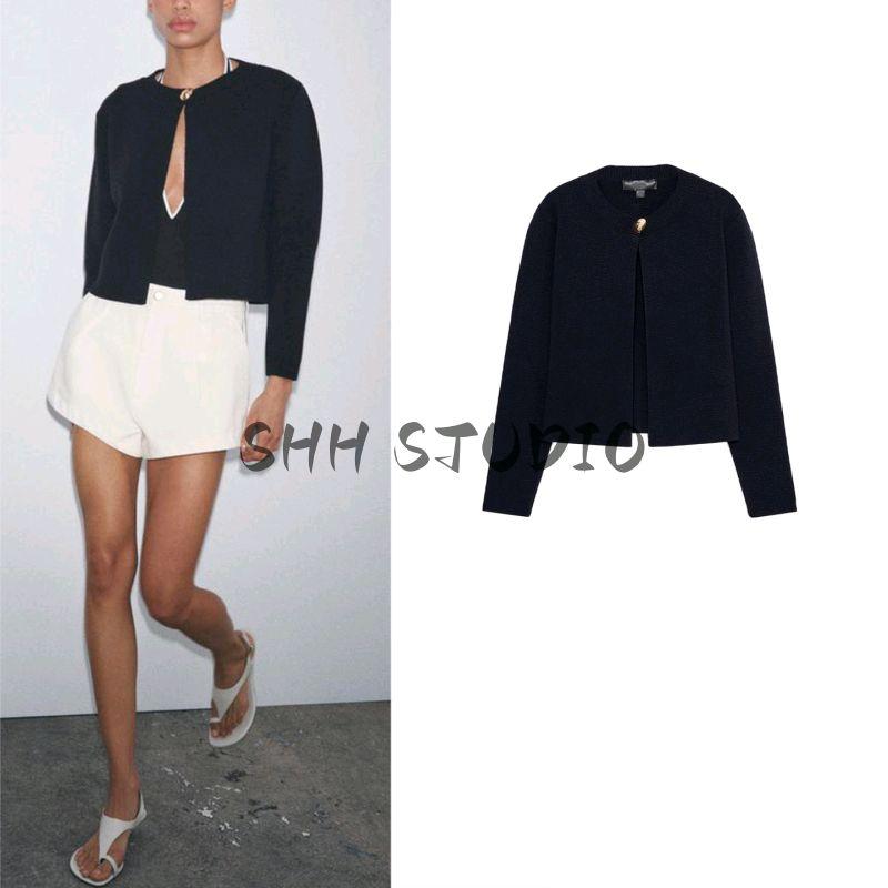 Summer New Women Clothes Simple Style Round Neck Long Sleeve Gold Decorated Row Button Knitted Cardigan Outerwear 6427013