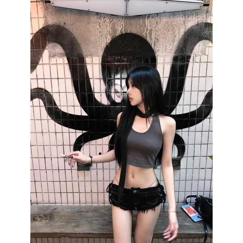 

Fashion Style Sexy Sexy Low Waist Strap Raw Edge Denim Super Short Shorts Female Silm Slimming Hip Raise Hot Hip Pants Tide Black Collection Baby Gift Belt S