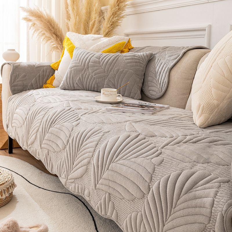 Winter Plush Thickened Sofa Cushion  Milk Plush Non-Slip Seat Cushion Solid Color Flannel Simple Sofa Cover