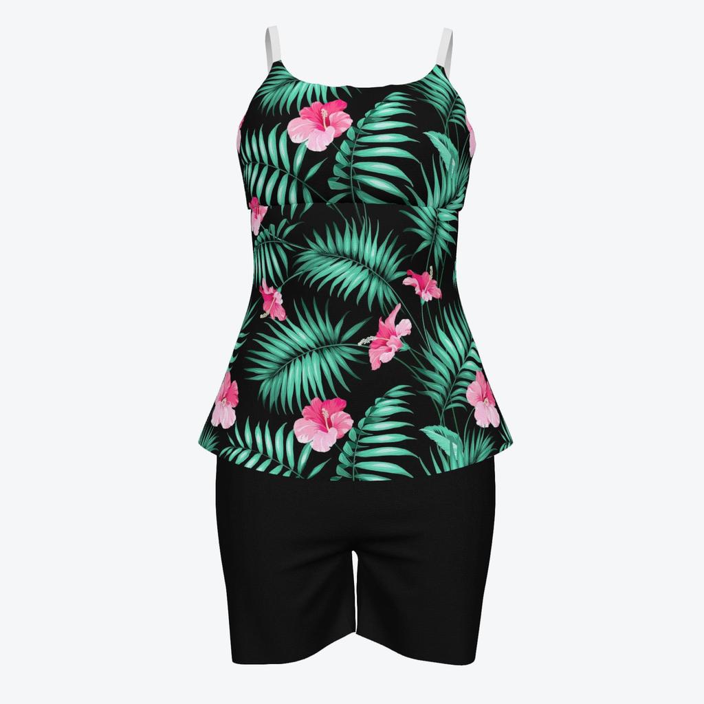 Women's 3D Print Strappy Tank & Shorts Swimsuit Set