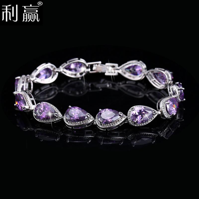 Girls' Jewelry, Water Drop-Shaped Platinum-Plated Aaa Zircon Jewelry Bracelet For Women