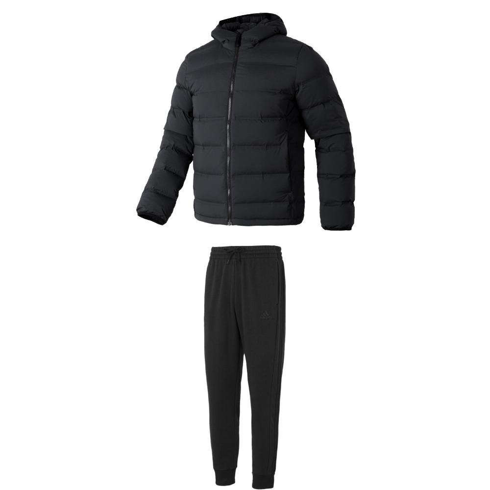 

Adidas Однотонная ветровка с капюшоном, куртка на молнии и теплые длинные брюки на флисовой подкладке, повседневный спортивный комплект для мужчин, черный цвет IK3174+IJ8885 M