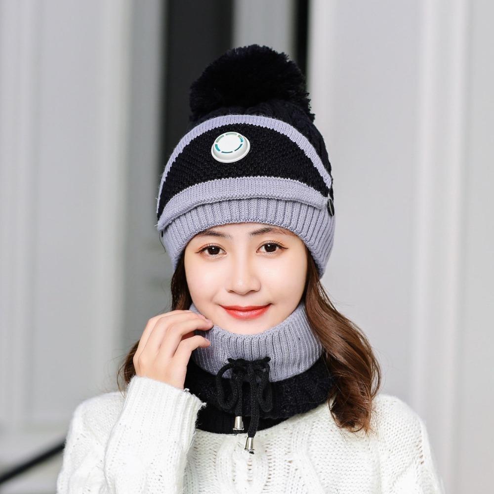 Comfortable Thick Fleece Beanie Hat Scarf Soft Plush Breathable Scarf Cap Keep Warm Winter Hat Mask Women
