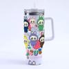 Cartoon pattern Labubu 40oz car cup 304 stainless steel thermos cup Labubu car straw Bingba cup
