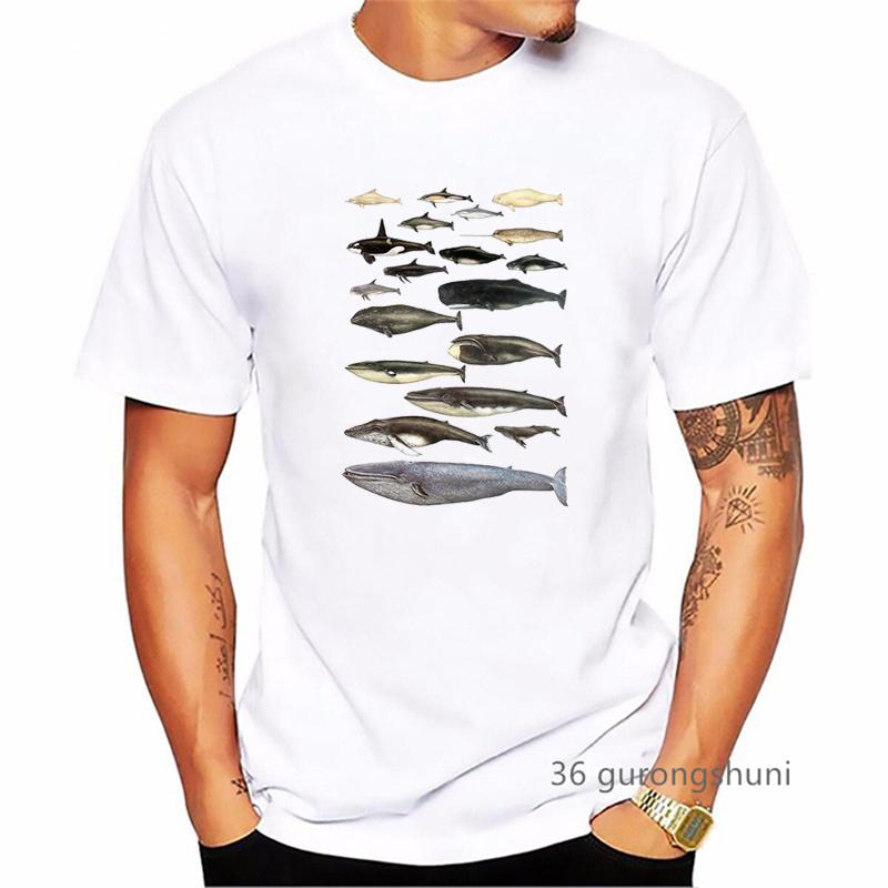 Watercolor Dolphins And Sharks Print T Shirt MenS Clothing Summer Fashion White Tshirt Homme Harajuku Shirt