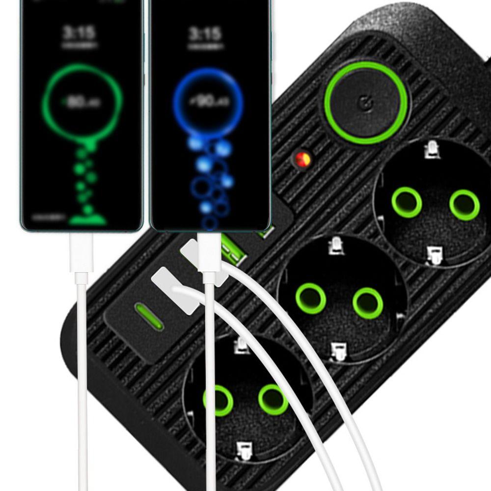2m Extension Cord Surge-Protected Power Strip 3-Outlets Extended USB Socket  School