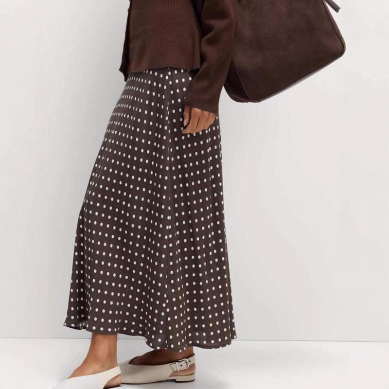 Women's Polka Dot Print Fishtail Skirt High Waist Slim Skirt Hip-covering Long Skirt