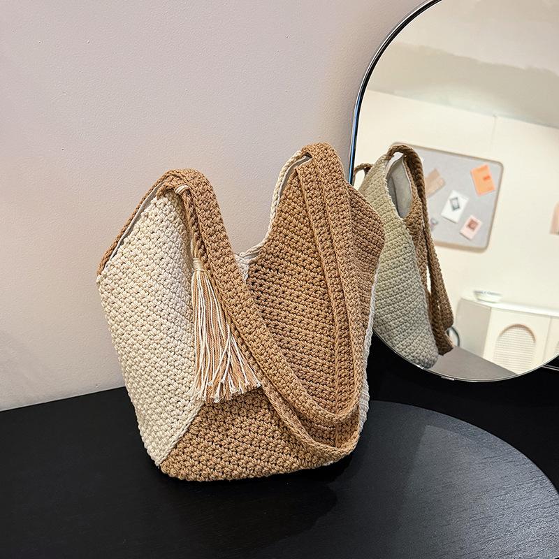 New Fashion Bag Shoulder Hand-held Straw Bag Woven Bag Vacation Beach Bag Tote Women's Bag