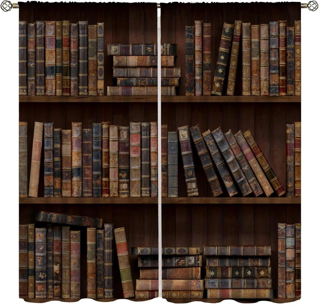 Gothic Bookshelf Curtain Antique Bookcase Spooky Skull Magic Book Halloween Themed Decor Window Kids Teens Adults Curtains Made Of Polyester
